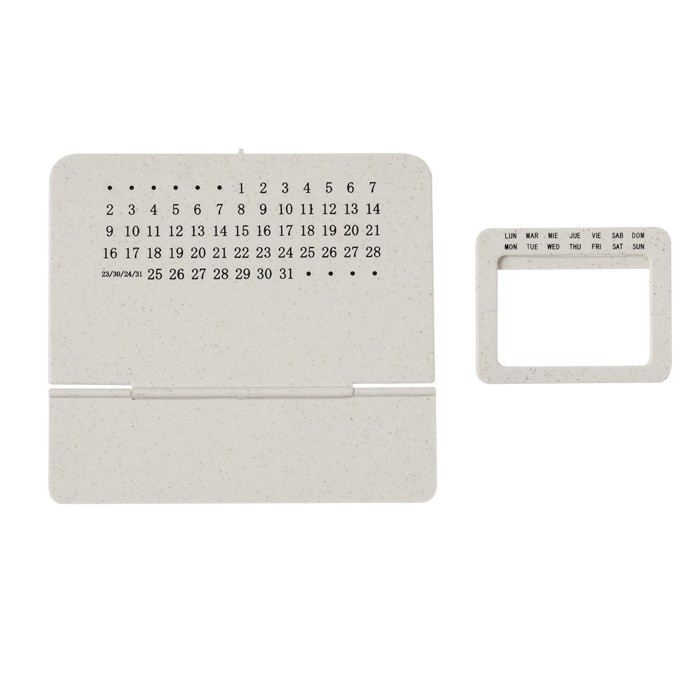 Calendario perpetuo hecho de caña de trigo con soporte plegable color natural primera vista