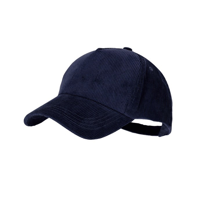 Gorra de corduroy de 5 paneles con cierre ajustable de hebilla metálica color azul marino primera vista