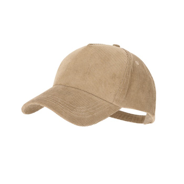 Gorra de corduroy de 5 paneles con cierre ajustable de hebilla metálica color beige primera vista