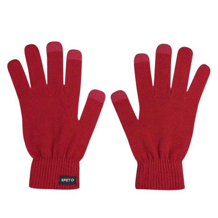 Guantes táctiles para adultos de suave poliéster RPET talla única color rojo primera vista