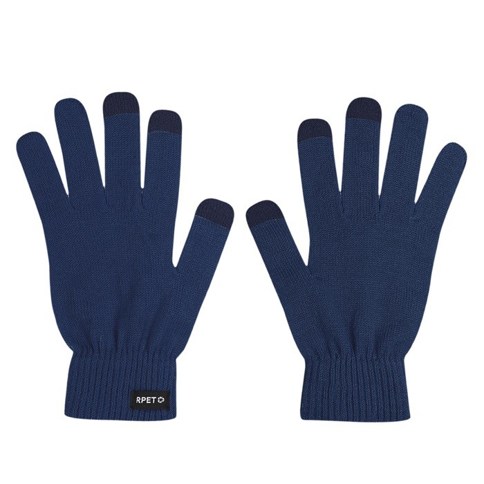 Guantes táctiles para adultos de suave poliéster RPET talla única color azul marino primera vista