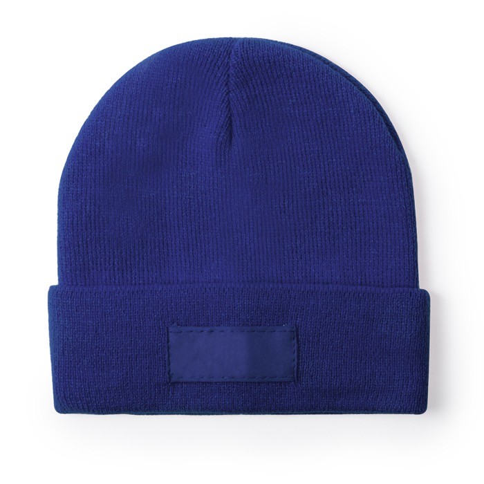 Gorro elástico para niños con dobladillo y etiqueta frontal para marcaje color azul primera vista Gorro elástico para niños con dobladillo y etiqueta frontal para marcaje color azul primera vista