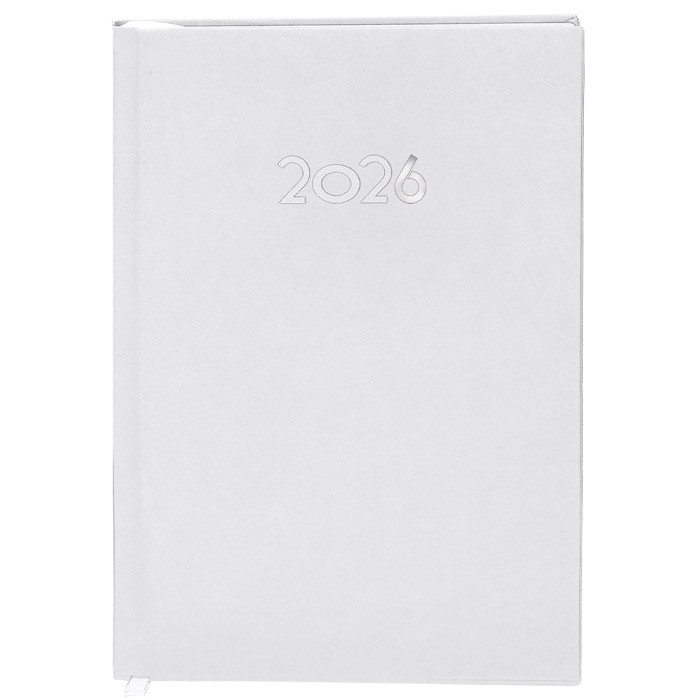 Agenda de tapa rígida de PU con vista diaria en inglés y español A5 color blanco Agenda de tapa rígida de PU con vista diaria en inglés y español A5 color blanco