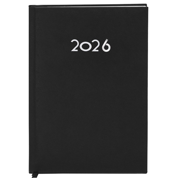 Agenda de tapa rígida de PU con vista diaria en inglés y español A5 color negro Agenda de tapa rígida de PU con vista diaria en inglés y español A5 color negro