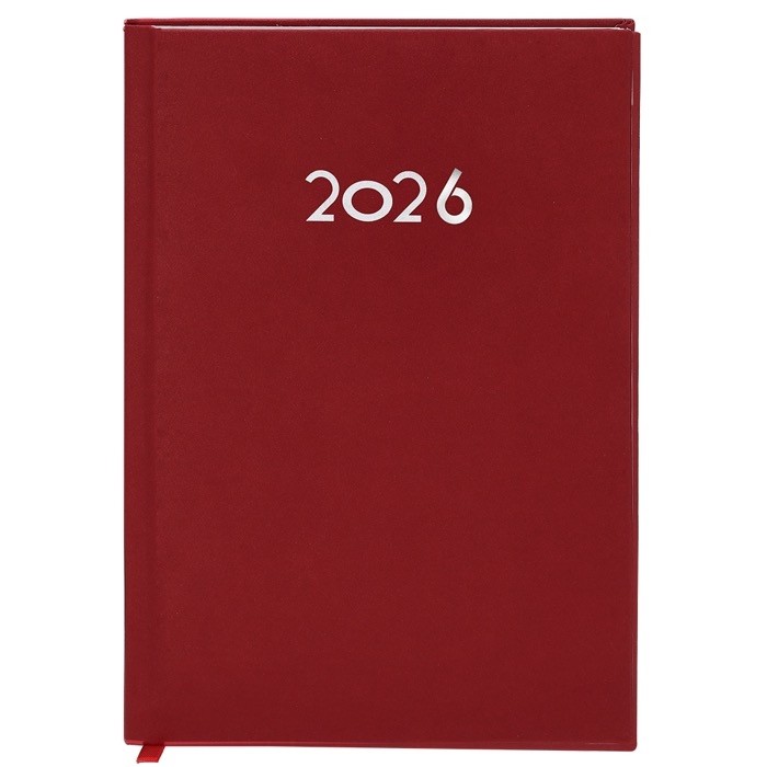Agenda de tapa rígida de PU con vista diaria en inglés y español A5 color rojo Agenda de tapa rígida de PU con vista diaria en inglés y español A5 color rojo