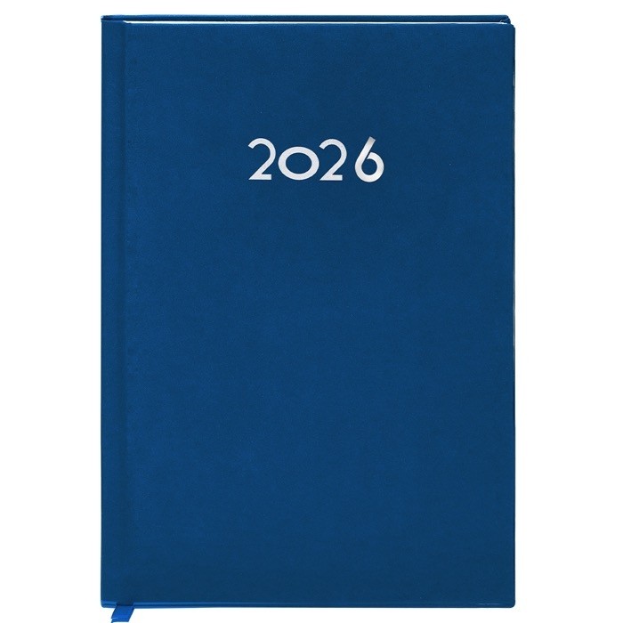 Agenda de tapa rígida de PU con vista diaria en inglés y español A5 color azul Agenda de tapa rígida de PU con vista diaria en inglés y español A5 color azul