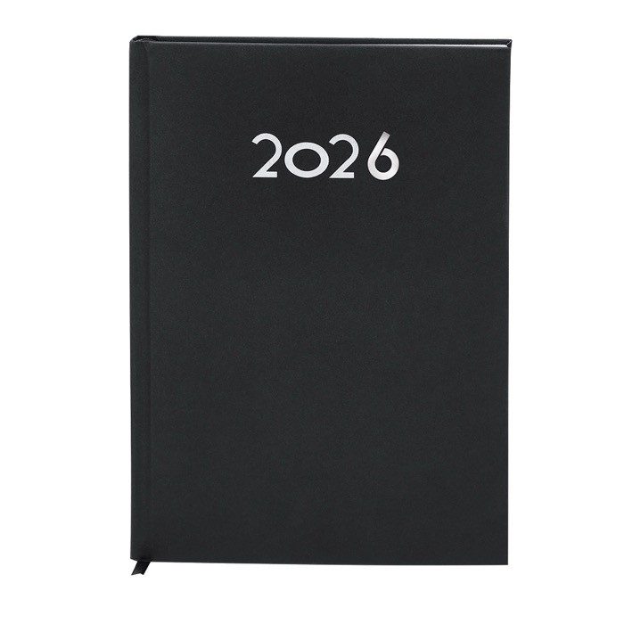Agenda de tapa rígida de PU con vista diaria en inglés y español B5 color negro primera vista