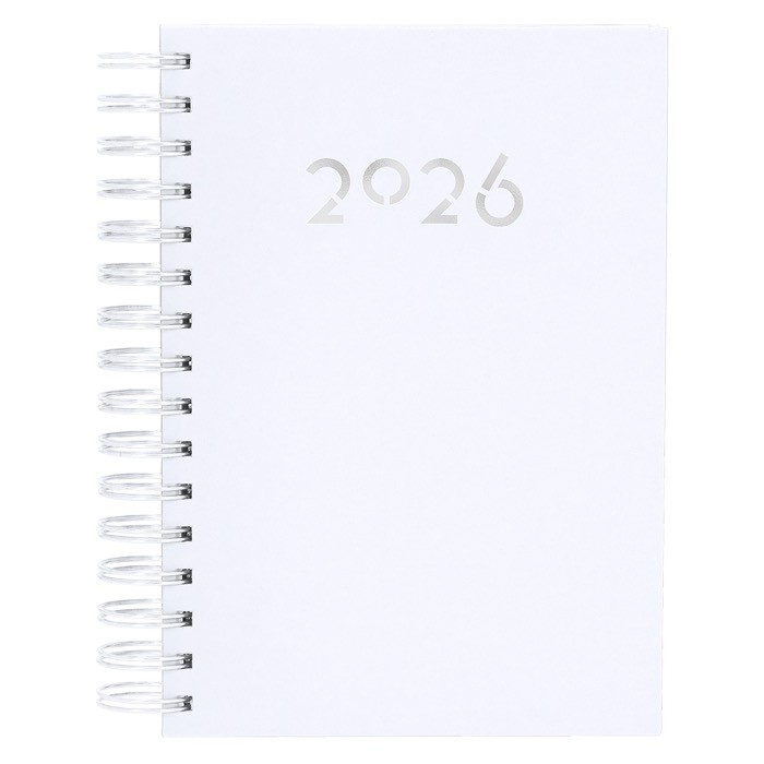 Agenda de anillas en el lateral con vista diaria en inglés y español A5 color blanco primera vista Agenda de anillas en el lateral con vista diaria en inglés y español A5 color blanco primera vista