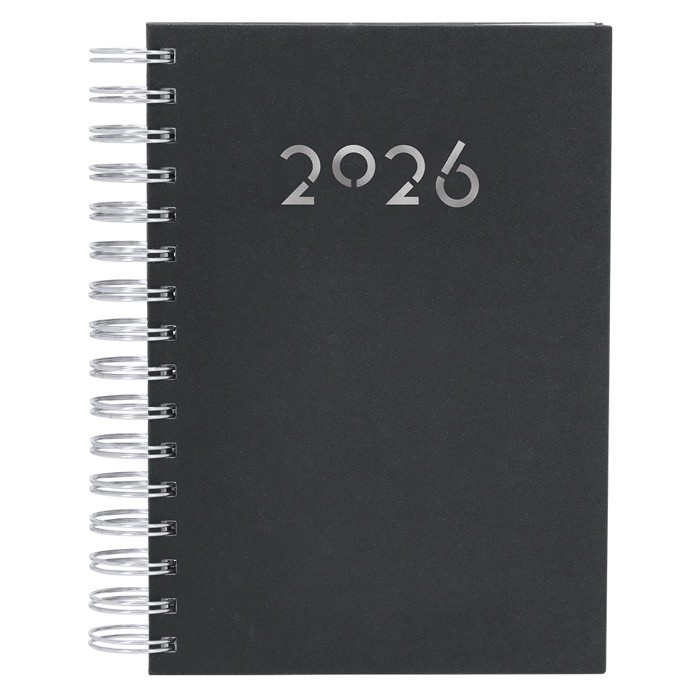 Agenda de anillas en el lateral con vista diaria en inglés y español A5 color negro primera vista Agenda de anillas en el lateral con vista diaria en inglés y español A5 color negro primera vista