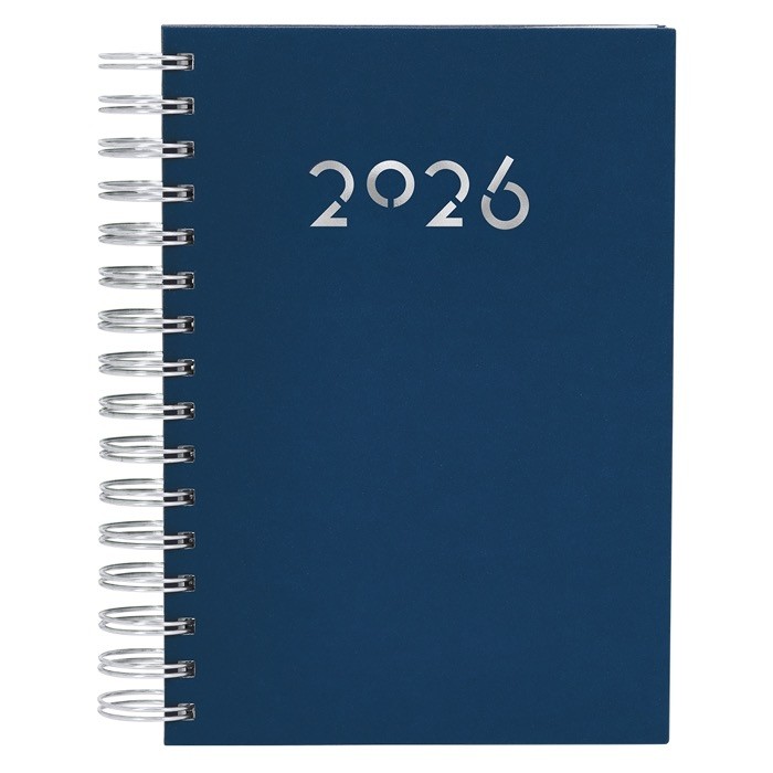 Agenda de anillas en el lateral con vista diaria en inglés y español A5 color azul marino primera vista Agenda de anillas en el lateral con vista diaria en inglés y español A5 color azul marino primera vista