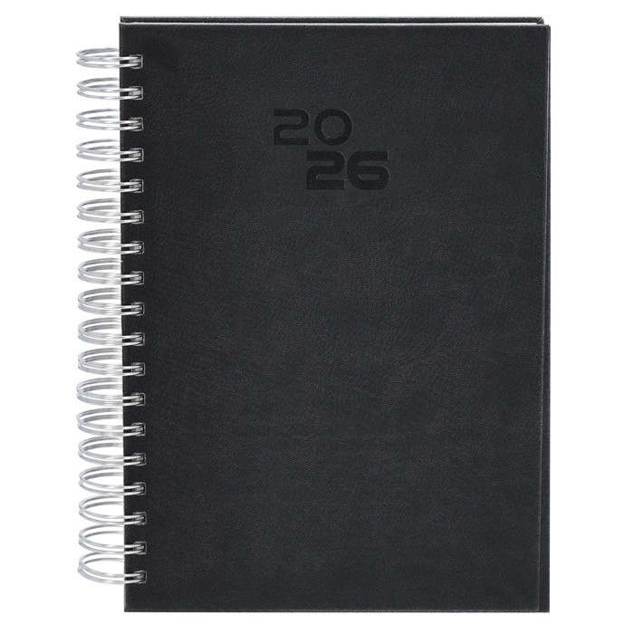 Agenda de anillas en el lateral con vista diaria en inglés y español B5 color negro primera vista Agenda de anillas en el lateral con vista diaria en inglés y español B5 color negro primera vista