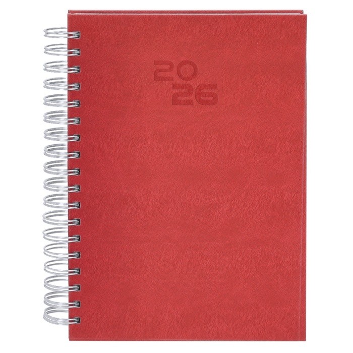 Agenda de anillas en el lateral con vista diaria en inglés y español B5 color rojo primera vista Agenda de anillas en el lateral con vista diaria en inglés y español B5 color rojo primera vista