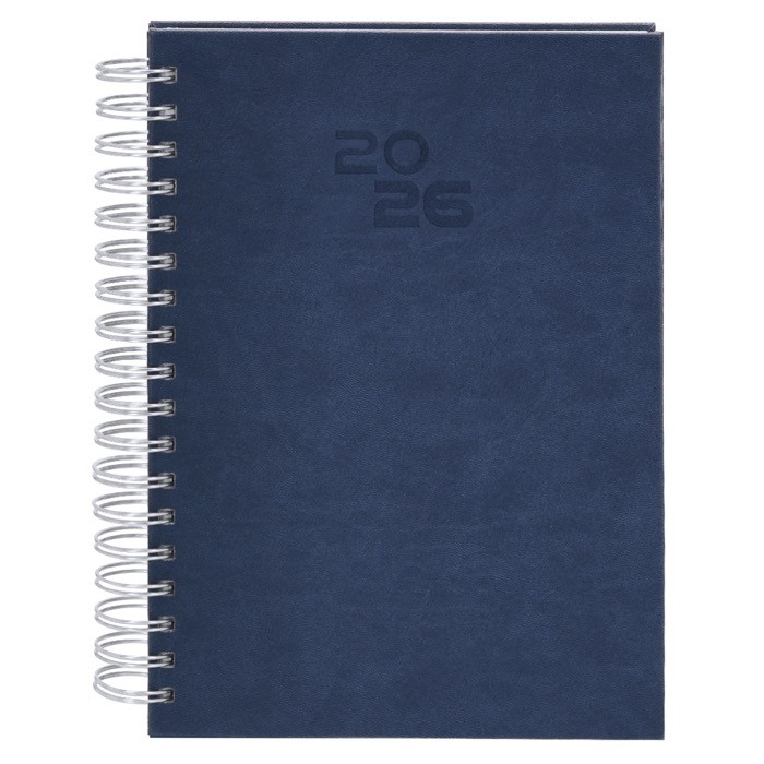 Agenda de anillas en el lateral con vista diaria en inglés y español B5 color azul marino primera vista Agenda de anillas en el lateral con vista diaria en inglés y español B5 color azul marino primera vista