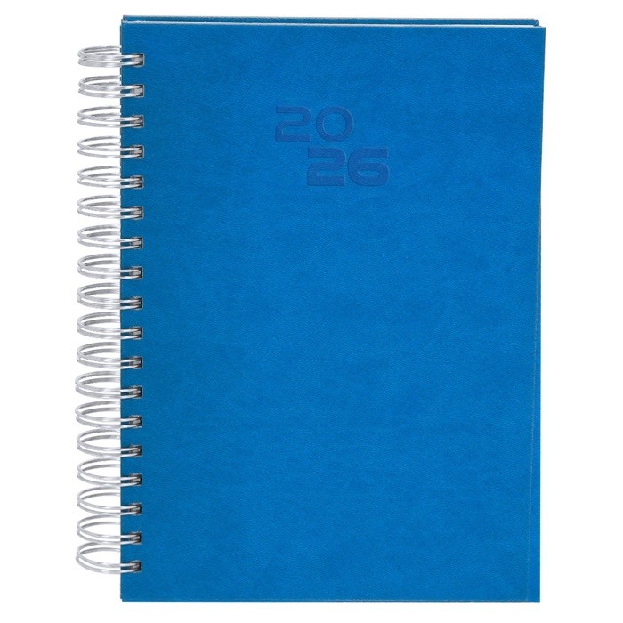 Agenda de anillas en el lateral con vista diaria en inglés y español B5 color azul primera vista Agenda de anillas en el lateral con vista diaria en inglés y español B5 color azul primera vista