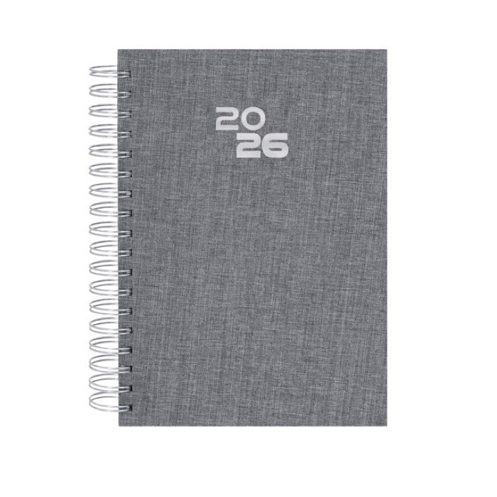 Agenda de anillas de RPET con vista diaria en inglés y español B5 color gris primera vista