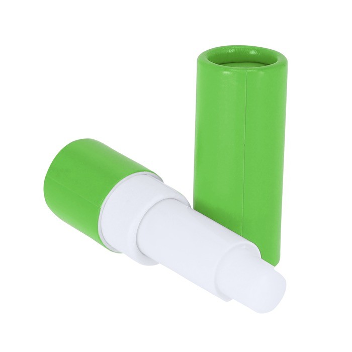 Bálsamo labial con protección SPF 15 en envase de cartón reciclado FSC color verde segunda vista