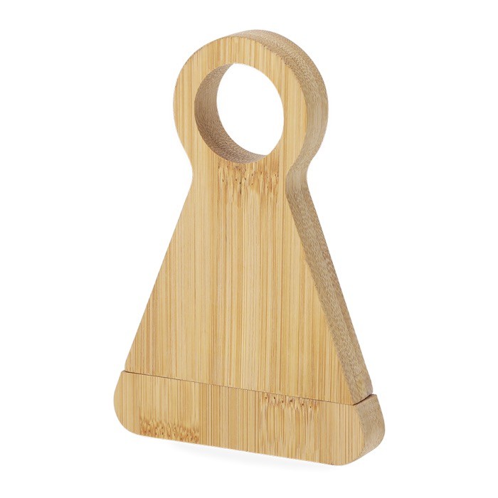 Sacacorchos de bambú con doble función de soporte para botellas color natural primera vista