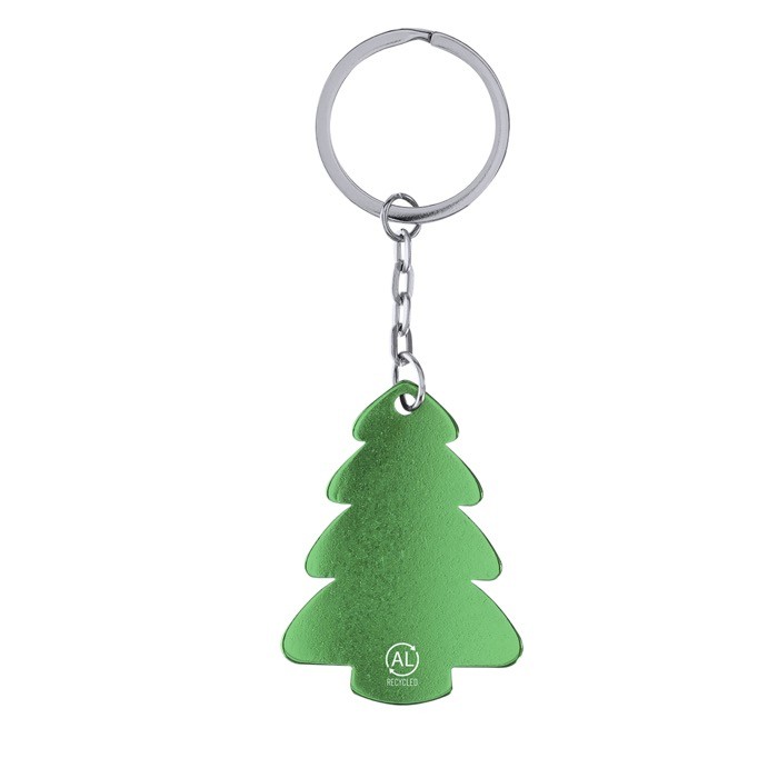 Llavero navideño de aluminio reciclado en forma de árbol color verde primera vista