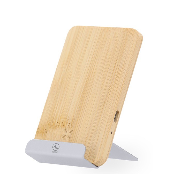 Soporte para móvil hecho de bambú con función cargador inalámbrico 15W color natural primera vista