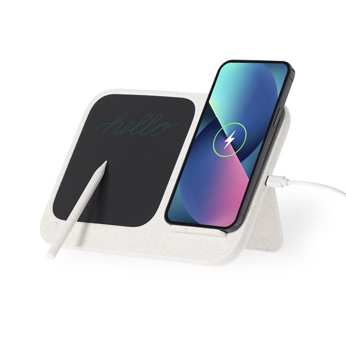 Soporte de móvil con cargador inalámbrico y pizarra digital tercera vista Soporte de móvil con cargador inalámbrico y pizarra digital tercera vista