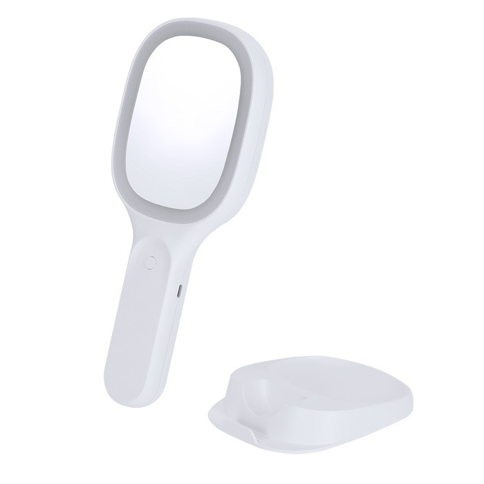 Espejo multifunción con cargador inalámbrico, soporte móvil y luz sexta vista Espejo multifunción con cargador inalámbrico, soporte móvil y luz sexta vista