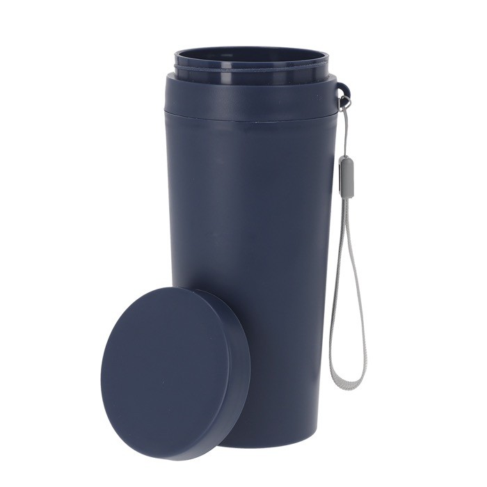 Vaso térmico de transporte con tapón de rosca y asa de tela 320ml tercera vista Vaso térmico de transporte con tapón de rosca y asa de tela 320ml tercera vista