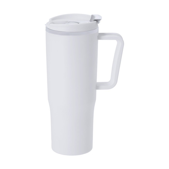 Vaso térmico de PP reciclado con asa de agarre ergonómica 800ml color blanco primera vista Vaso térmico de PP reciclado con asa de agarre ergonómica 800ml color blanco primera vista