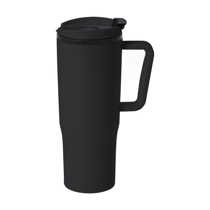 Vaso térmico de PP reciclado con asa de agarre ergonómica 800ml color negro primera vista Vaso térmico de PP reciclado con asa de agarre ergonómica 800ml color negro primera vista
