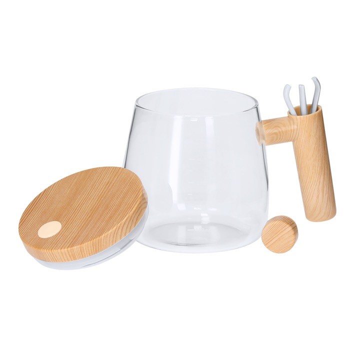 Taza mezcladora de borosilicato con tapadera con agitador eléctrico sexta vista Taza mezcladora de borosilicato con tapadera con agitador eléctrico sexta vista