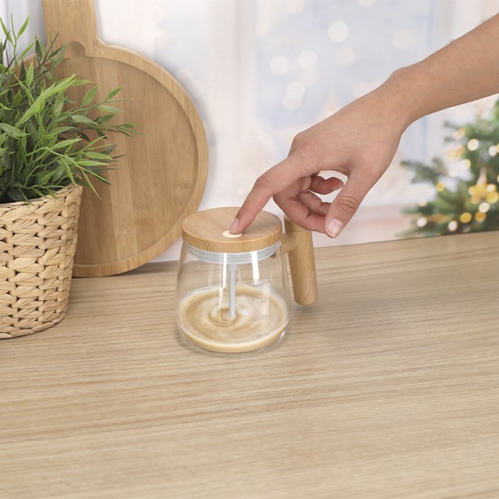 Taza mezcladora de borosilicato con tapadera con agitador eléctrico Taza mezcladora de borosilicato con tapadera con agitador eléctrico