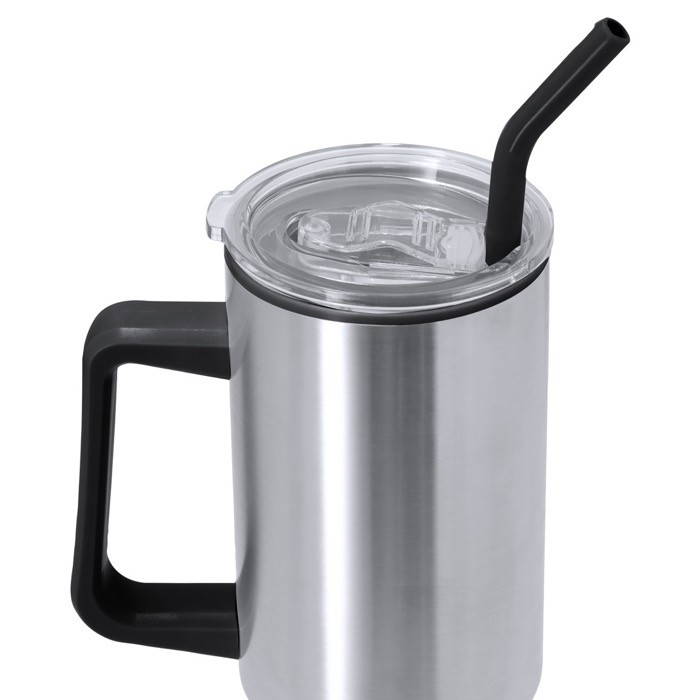 Vaso térmico de acero inoxidable con asa y pajita negra 1.2L tercera vista Vaso térmico de acero inoxidable con asa y pajita negra 1.2L tercera vista
