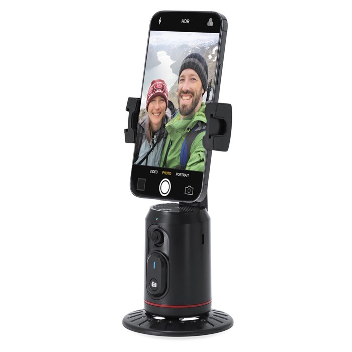 Soporte de móvil con seguimiento automático de 360º y base trípode segunda vista Soporte de móvil con seguimiento automático de 360º y base trípode segunda vista