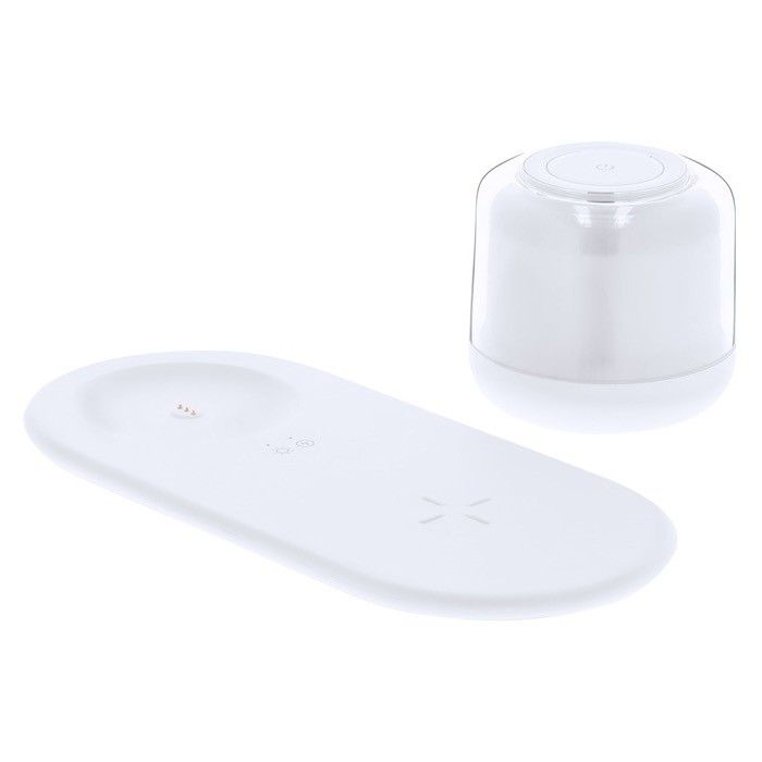 Cargador inalámbrico con lámpara de luz blanca y multicolor 15W tercera vista Cargador inalámbrico con lámpara de luz blanca y multicolor 15W tercera vista