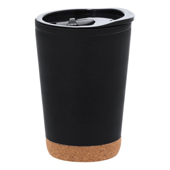 Vaso take away de doble pared con detalle de corcho en la base 260ml color negro primera vista