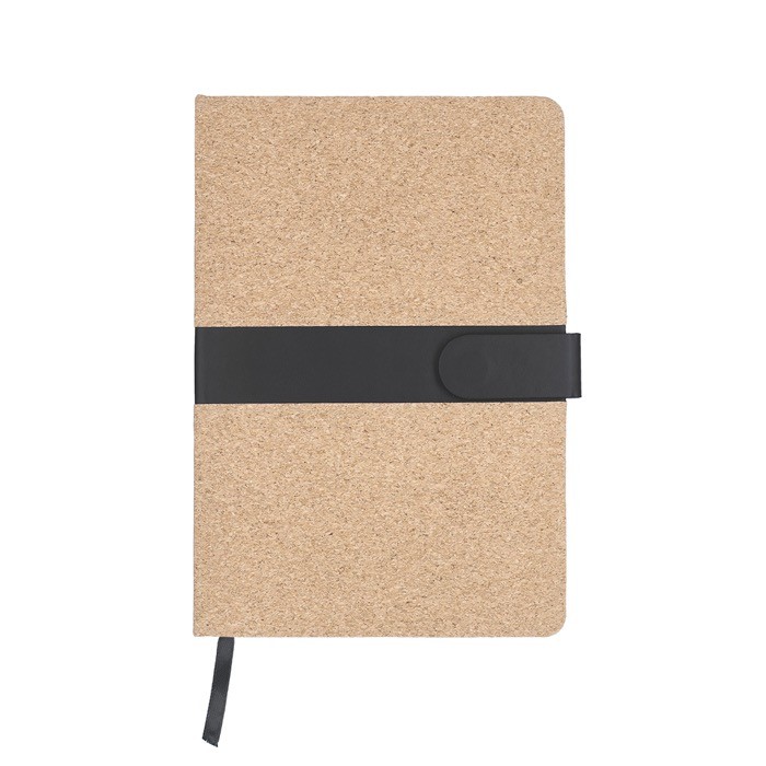 Libreta de corcho con banda de cierre magnético de PU a rayas A5 color negro primera vista Libreta de corcho con banda de cierre magnético de PU a rayas A5 color negro primera vista