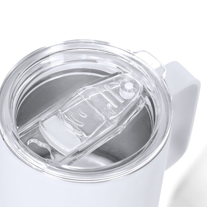 Taza térmica de acero inoxidable con acabado caucho y tapa 400ml cuarta vista