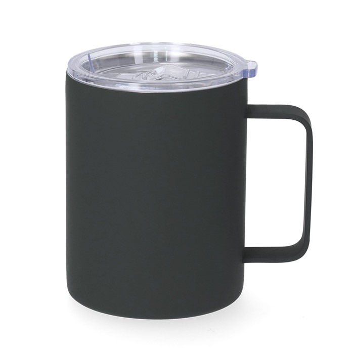 Taza térmica de acero inoxidable con acabado caucho y tapa 400ml color gris primera vista