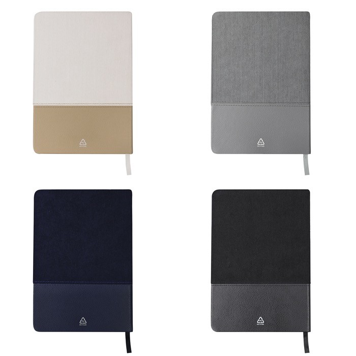 Libreta bicolor de suave pana de poliéster y PU  hojas lisas A5 quinta vista Libreta bicolor de suave pana de poliéster y PU  hojas lisas A5 quinta vista