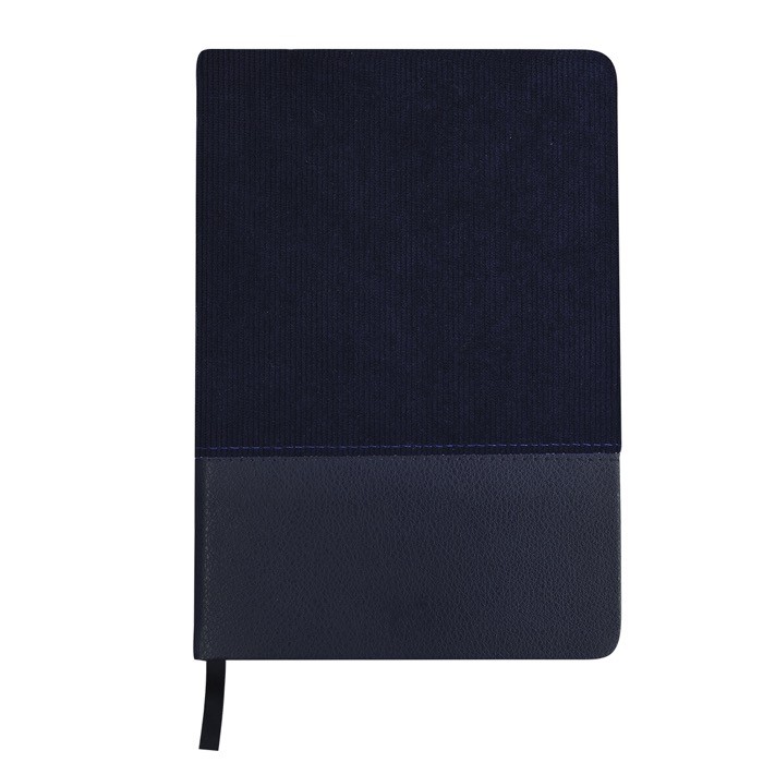 Libreta bicolor de suave pana de poliéster y PU  hojas lisas A5 color azul marino primera vista Libreta bicolor de suave pana de poliéster y PU  hojas lisas A5 color azul marino primera vista