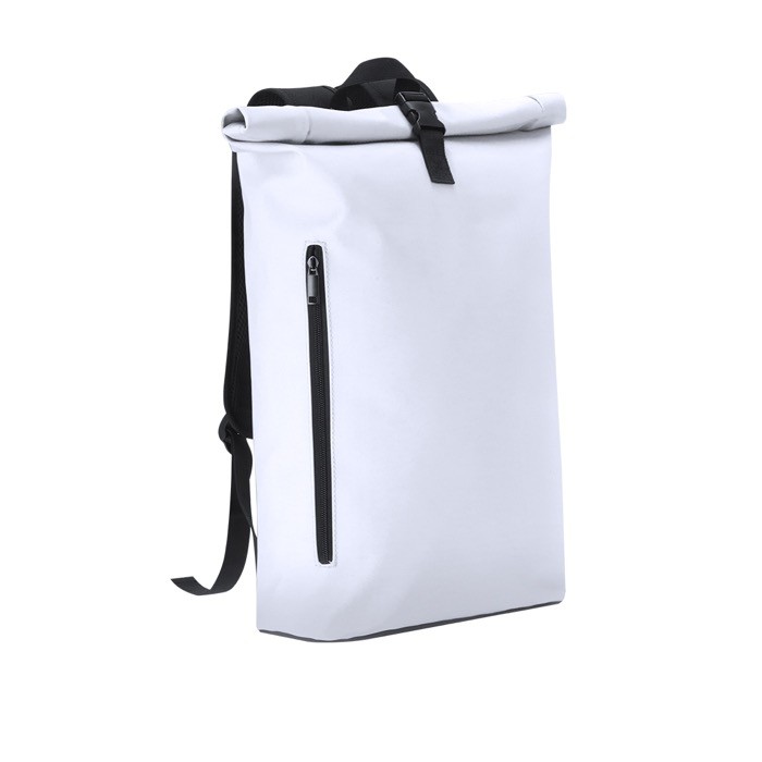 Mochila roll-top para portátil hecha de PU de suave tacto 15'' color blanco primera vista Mochila roll-top para portátil hecha de PU de suave tacto 15'' color blanco primera vista