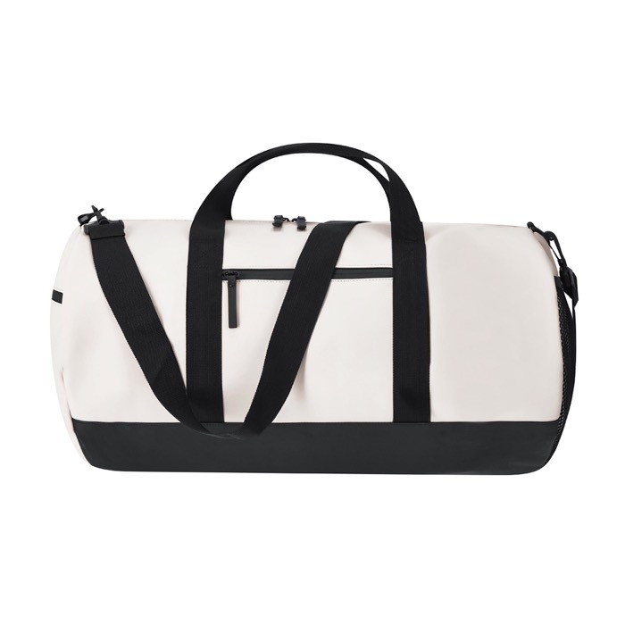 Bolsa de viaje de PU con 2 bolsillos exteriores y 3 interiores color beige primera vista Bolsa de viaje de PU con 2 bolsillos exteriores y 3 interiores color beige primera vista