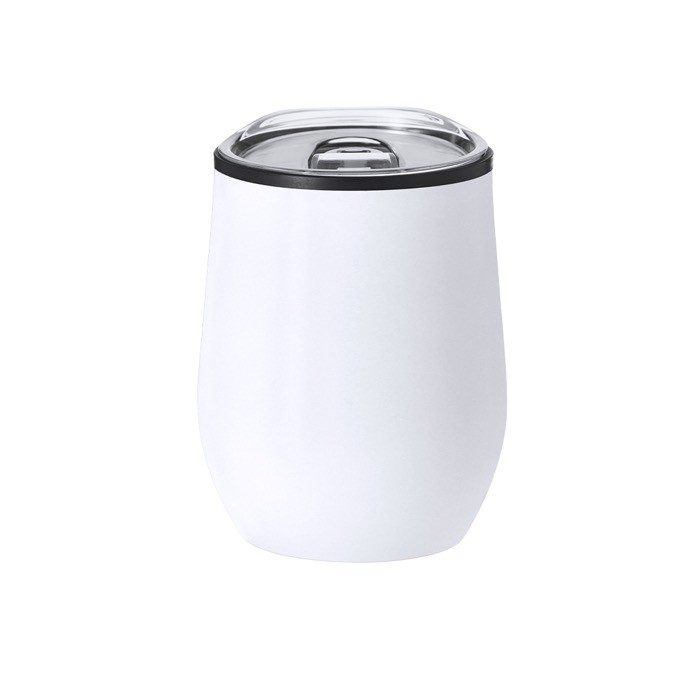 Vaso térmico de acero inoxidable con tapa transparente 330ml color blanco primera vista Vaso térmico de acero inoxidable con tapa transparente 330ml color blanco primera vista