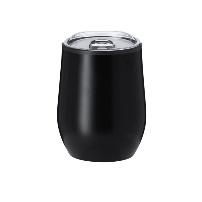 Vaso térmico de acero inoxidable con tapa transparente 330ml color negro primera vista Vaso térmico de acero inoxidable con tapa transparente 330ml color negro primera vista