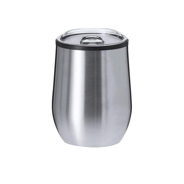 Vaso térmico de acero inoxidable con tapa transparente 330ml color plateado primera vista Vaso térmico de acero inoxidable con tapa transparente 330ml color plateado primera vista