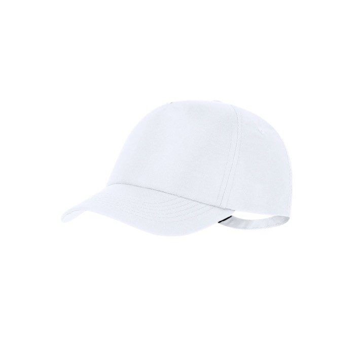 Gorra de poliéster RPET ajustable con hebilla metálica UV50 color blanco primera vista