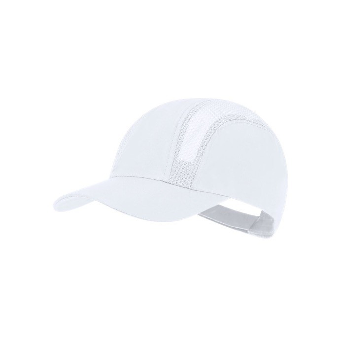 Gorra deportiva de microfibra con paneles transpirables color blanco primera vista Gorra deportiva de microfibra con paneles transpirables color blanco primera vista