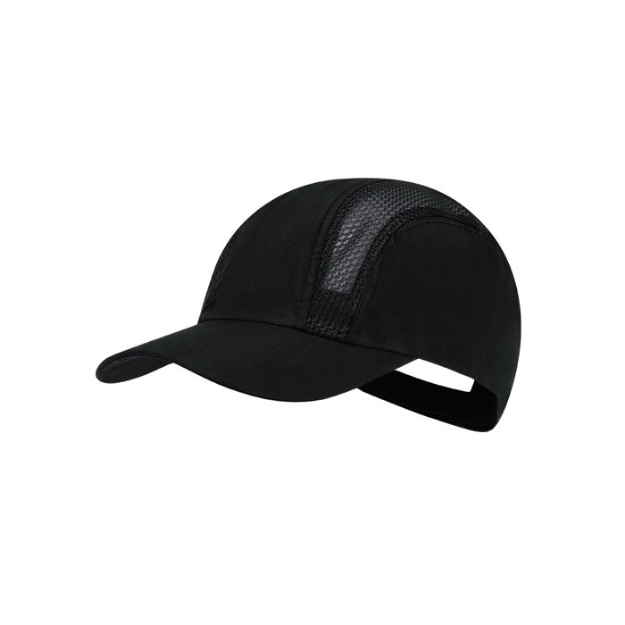 Gorra deportiva de microfibra con paneles transpirables color negro primera vista Gorra deportiva de microfibra con paneles transpirables color negro primera vista