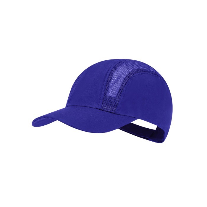 Gorra deportiva de microfibra con paneles transpirables color azul primera vista Gorra deportiva de microfibra con paneles transpirables color azul primera vista