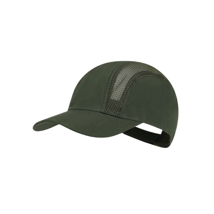 Gorra deportiva de microfibra con paneles transpirables color verde oscuro primera vista Gorra deportiva de microfibra con paneles transpirables color verde oscuro primera vista