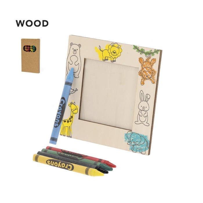 Marco de fotos de madera con dibujos de animales para pintar con ceras Marco de fotos de madera con dibujos de animales para pintar con ceras